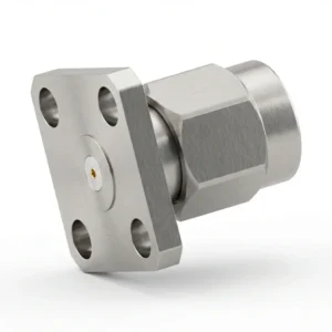 SMA Male 4-Hole Flange Mount RF Connector – Field Replaceable, 8.64mm Hole Spacing, 0.3mm Pin Diameter