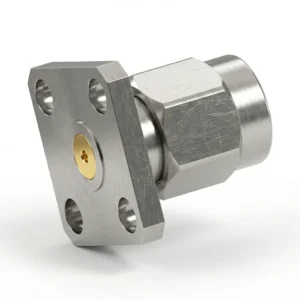 SMA Male 4-Hole Flange Mount RF Connector – Field Replaceable, 8.64mm Hole Spacing, 0.46mm Pin Diameter
