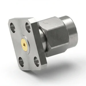 SMA Male 4-Hole Flange Mount RF Connector – Field Replaceable, 8.64mm Hole Spacing, 0.51mm Pin Diameter