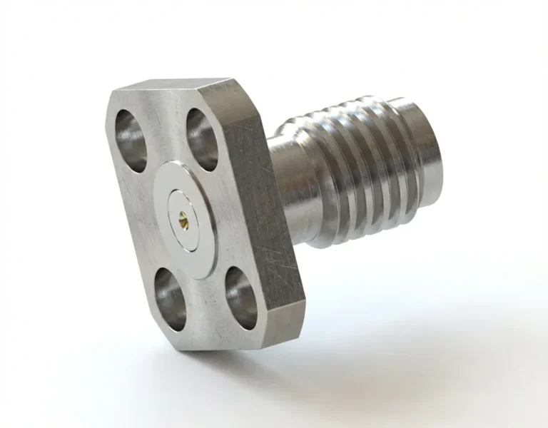 SSMA Female 4-Hole Flange Mount RF Connector – Field Replaceable, 5.9mm Hole Spacing, 0.3mm Pin Diameter