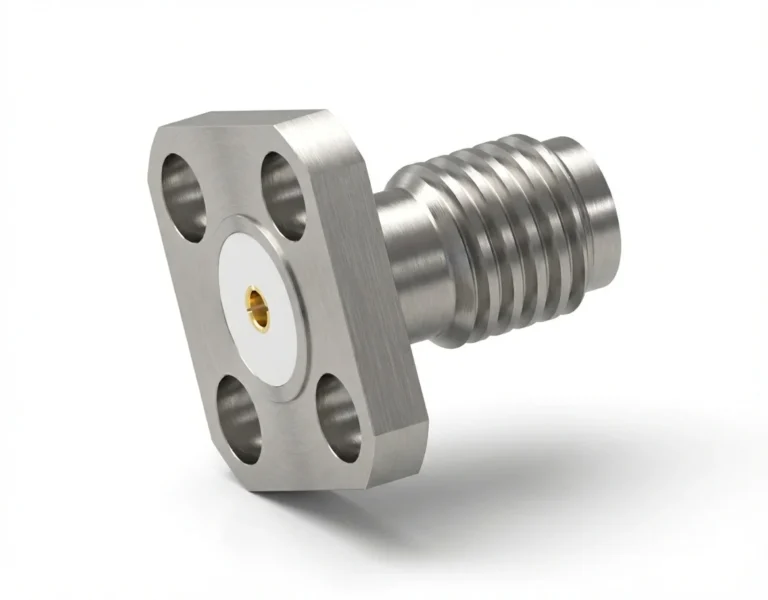 SSMA Female 4-Hole Flange Mount RF Connector – Field Replaceable, 5.9mm Hole Spacing, 0.9mm Pin Diameter